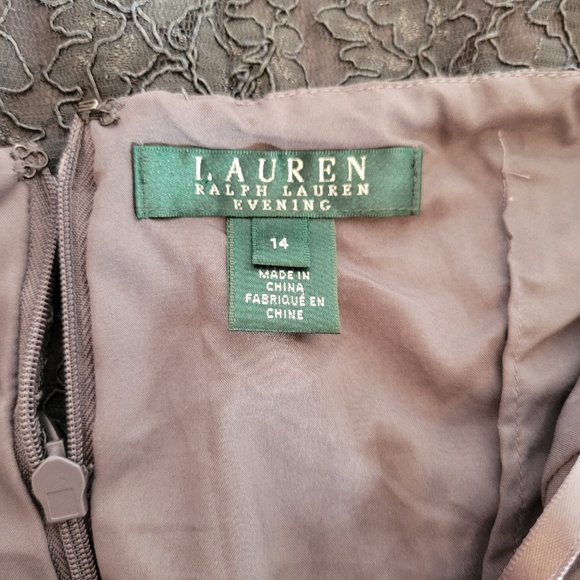 Lauren Ralph Lauren Evening Lace Dress w Beading Grey Size 14 Cocktail Halter - Picture 6 of 11